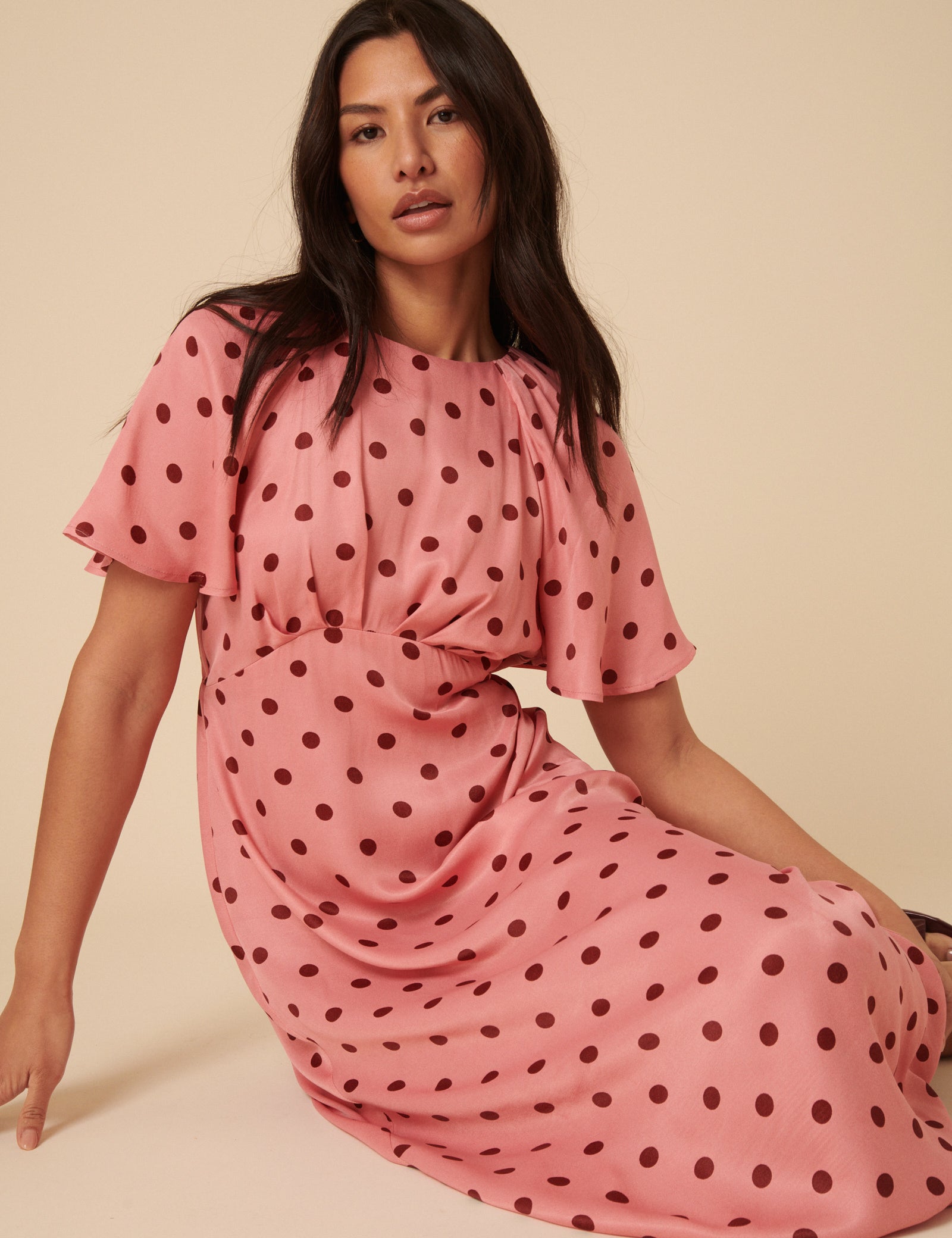 knee length dresses for ladies Red Puff Sleeve Quinn Midi Dress